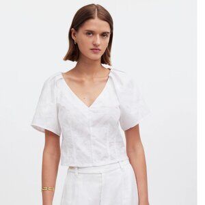 Madewell Darted V-Neck Top White Floral 10